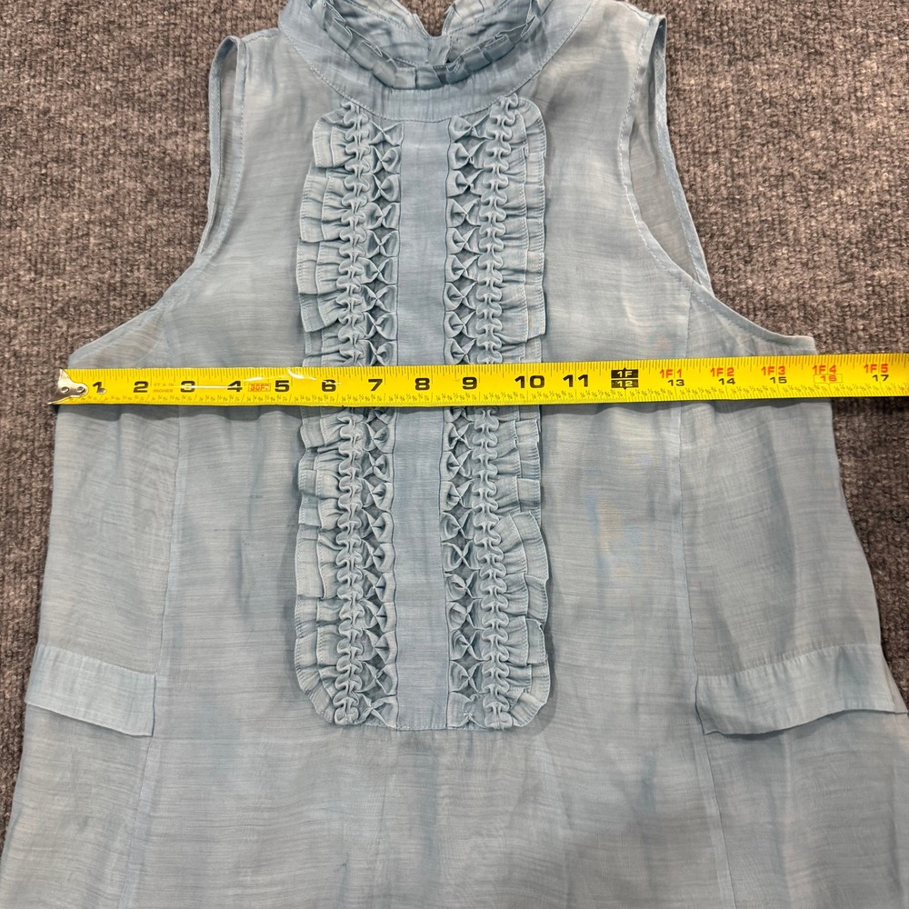 BCBGMAXAZRIA Light Blue Ruffle High Neck Sleeveless Sheer Tuxedo Top Size XS - Picture 9 of 10
